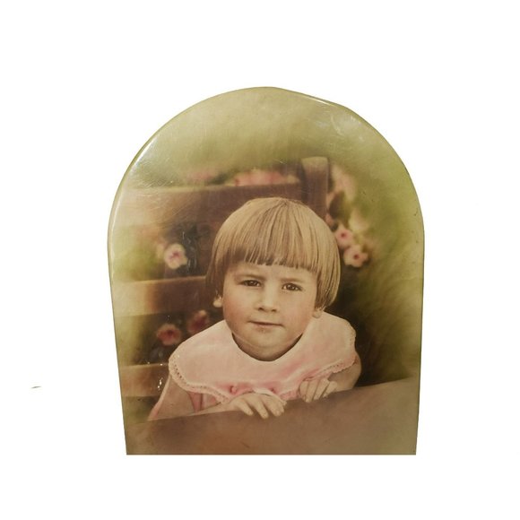 Vintage Celluloid Photograph 1920s Little Girl Bobbed Hair Pink Dress Flowers - Picture 3 of 9